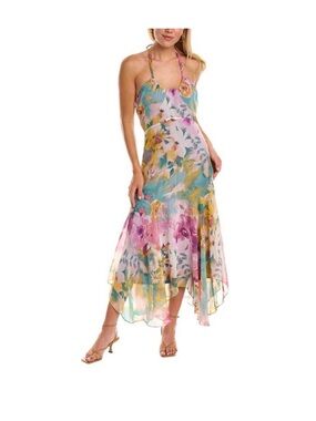 Taylor Halter Maxi Midi floral Dress Sz 2